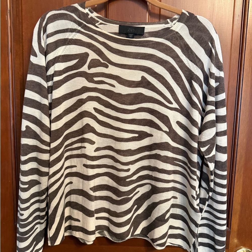 Zara Brown and Cream Striped Sweater
